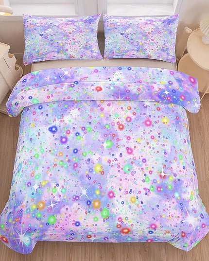 Girls Queen Comforter Set, Purple Blue Tie Dye Comforter, Colorful Glitter Comforter Set, Girls Bedding Sets for Kids Teens (3 Pieces, 1 Comforter + 2 Pillowcases) - LeafyLoom