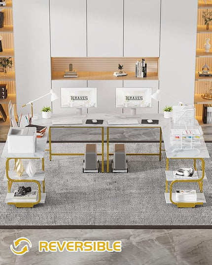 Teraves Reversible L Shaped Desk with Large Surface, 69 Inch Sturdy Corner Desk with Storage Shelves, Premium Office Computer Desk Workstation for Home Office Gaming - LeafyLoom