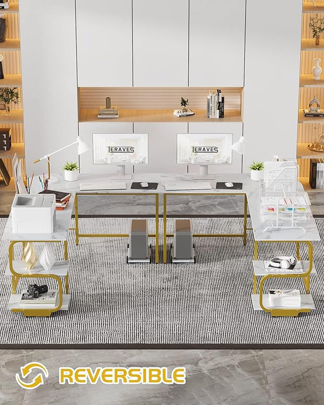 Teraves Reversible L Shaped Desk with Large Surface, 69 Inch Sturdy Corner Desk with Storage Shelves, Premium Office Computer Desk Workstation for Home Office Gaming - LeafyLoom