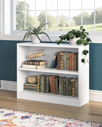 Bush Furniture Universal Small 2 Shelf Bookcase in White, Low Bookshelf for Living Room, Personal Home Office, or Professional Workspace - LeafyLoom