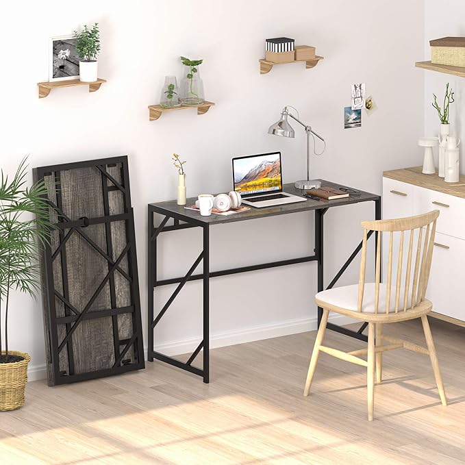 Elephance 40" Folding Computer Desk No Assembly Needed Foldable Small Home Office Desk Study Writing Desk Gaming Table for Small Space - LeafyLoom