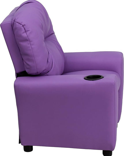 Flash Furniture Chandler Vinyl Kids Recliner with Cup Holder and Safety Recline, Contemporary Reclining Chair for Kids, Supports up to 90 lbs., Lavender - LeafyLoom