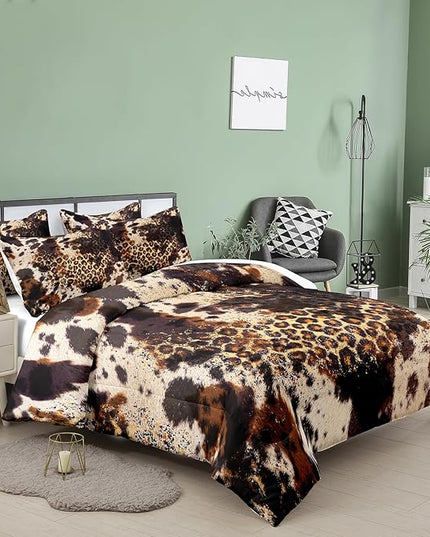Tailor Shop Cow Print Comforter Sets for Boys Kids Teens,Leopard Comforter Set King Size Cow Print Bedding Sets,Leopard Print Comforter with 1 Comforter 2 Pillowcase… - LeafyLoom