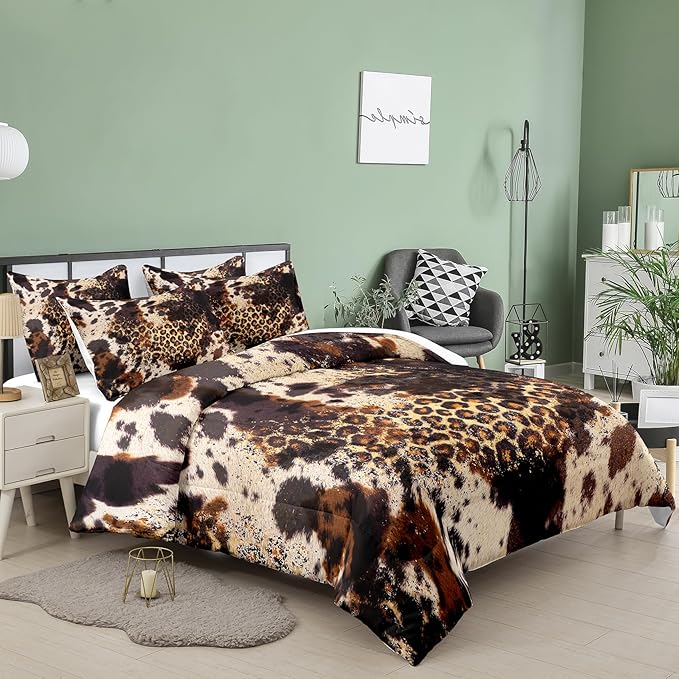 Tailor Shop Cow Print Comforter Sets for Boys Kids Teens,Leopard Comforter Set King Size Cow Print Bedding Sets,Leopard Print Comforter with 1 Comforter 2 Pillowcase… - LeafyLoom