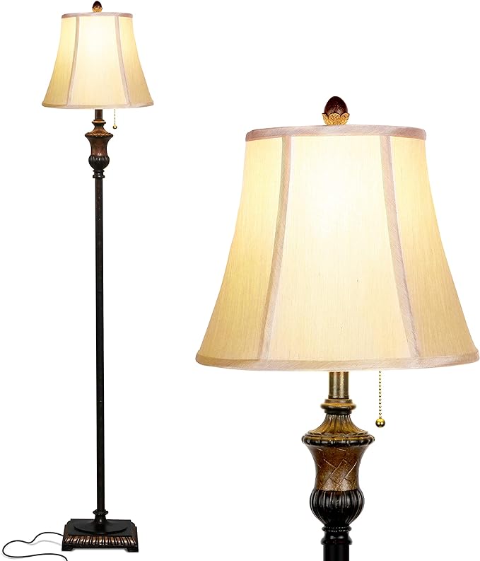 Brightech Sophia LED Floor Lamp, Tall Lamp with Bell Shape Fabric Shade, Mid Century Modern Lamp for Bedroom, Mid-Century Lamp for Living Rooms & Offices, Great Living Room Decor - Bronze - LeafyLoom