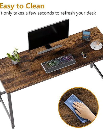 Shintenchi 55 inch Computer Desk, Study Workstation Modern Simple Design for Home Office, Student Writing Desk, Office Working Desk, Vintage Brown - LeafyLoom