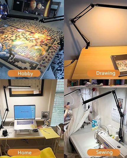 LED Architect Desk Lamp, Metal Swing Arm Dimmable Task Lamp, Eye Care Table Lamp with Clamp (3 Color Modes, 10-Level Dimmer, Memory Function) Highly Adjustable Office, Craft, Workbench Light - LeafyLoom