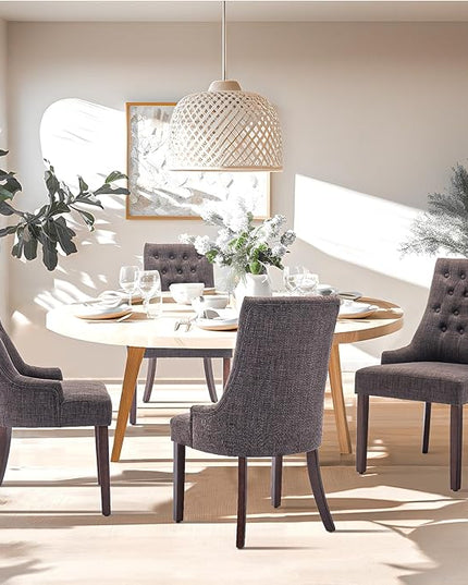 COLAMY Wingback Upholstered Dining Chairs Set of 2, Fabric Side Dining Room Chairs with Tufted Button, Living Room Chairs for Home Kitchen- Brown - LeafyLoom