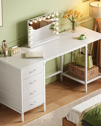 63 Inch Computer Desk with 4 Drawers, Office Desk with Mesh Shelf, Gaming Desk, Large Storage, Writing Desk Work Desk for Home Office, Study, Bedroom, Work from Home, White - LeafyLoom