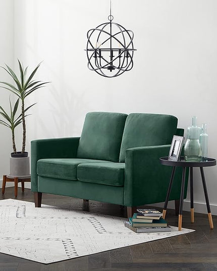 Edenbrook Archer Upholstered Loveseat - Green Velvet Loveseat - Living Room Furniture - Small Loveseat - Mid Century Modern Loveseat - Seats Two - LeafyLoom