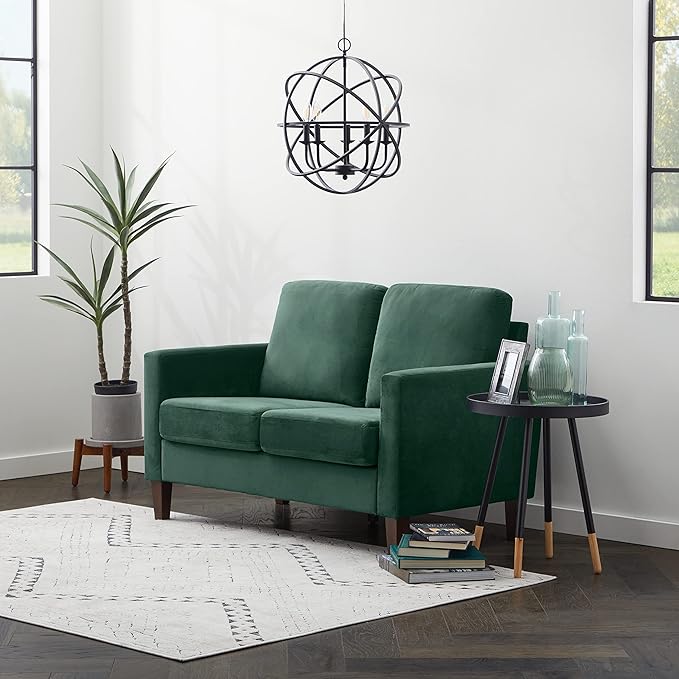 Edenbrook Archer Upholstered Loveseat - Green Velvet Loveseat - Living Room Furniture - Small Loveseat - Mid Century Modern Loveseat - Seats Two - LeafyLoom
