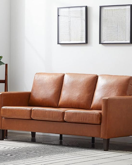 Edenbrook Archer Upholstered Couch – Couches for Living Room - Camel Faux Leather Couch - Living Room Furniture - Small Couch - Seats Three - Straight Arm Modern Couch, Sofa - LeafyLoom