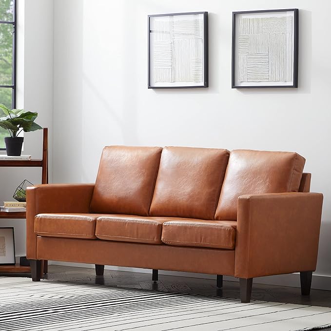 Edenbrook Archer Upholstered Couch – Couches for Living Room - Camel Faux Leather Couch - Living Room Furniture - Small Couch - Seats Three - Straight Arm Modern Couch, Sofa - LeafyLoom