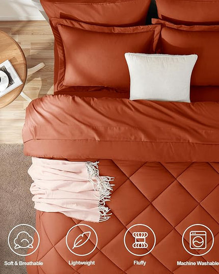 CozyLux King Comforter Set with Sheets 7 Pieces Bed in a Bag Burnt Orange All Season Bedding Sets with Comforter, Pillow Shams, Flat Sheet, Fitted Sheet and Pillowcases - LeafyLoom