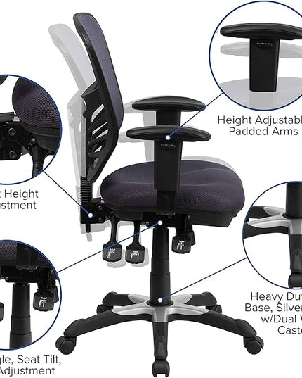 Flash Furniture Nicholas Mid-Back Swivel Office and Gaming Chair, Ergonomic Mesh Office Chair with Adjustable Lumbar Support and Height, Dark Gray - LeafyLoom