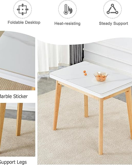 NicBex 47.2Inch Folding Dining Table,Modern Kitchen Table with White Sintered Stone Tabletop and Rubber Wooden Legs for 4 to 6,Large Dining Room Table for Kitchen,Meeting Living Room,Space-Saving,Wood - LeafyLoom