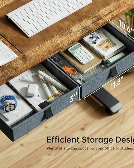 Height Adjustable Desk with Keyboard Tray, 55 x 24 Inches Electric Standing Desk, Stand up Computer Table with Memory Preset, Dark Brown, Splice Board - LeafyLoom