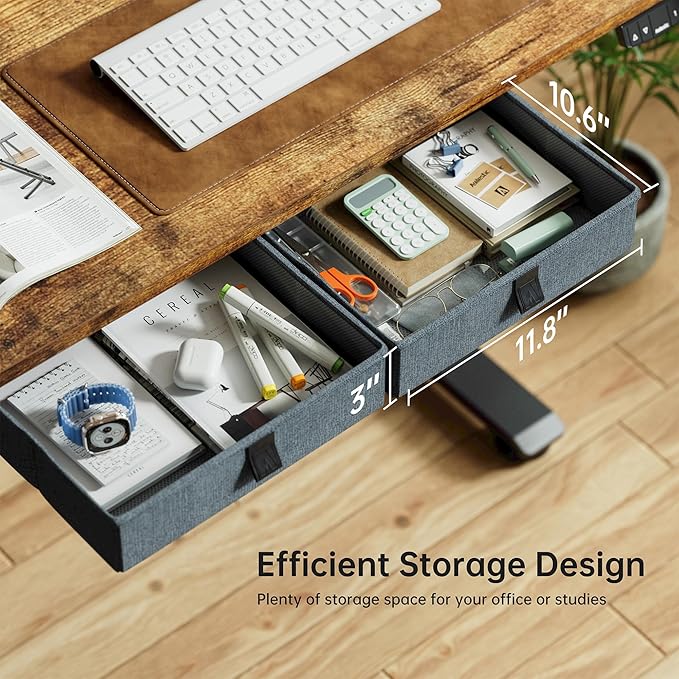 Height Adjustable Desk with Keyboard Tray, 55 x 24 Inches Electric Standing Desk, Stand up Computer Table with Memory Preset, Dark Brown, Splice Board - LeafyLoom