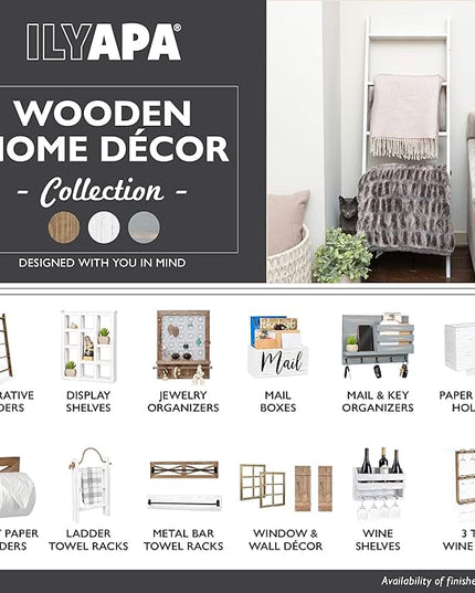 Ilyapa Blanket Ladder for Living Room, Ladder Blanket Holder - Rustic Decorative Quilt Ladder, Barnwood Blanket Ladders for Living Room, Farmhouse Decor, Quilt Ladder - LeafyLoom