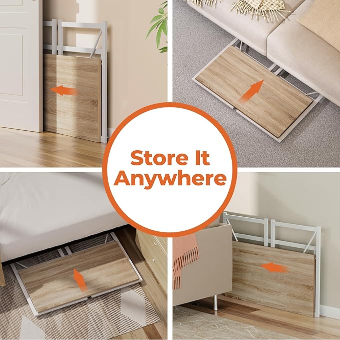 Folding Desk, Small Foldable Desk 39.4 Inch for Small Space, Computer Table Home Office Writing Desk with Storage Bag Headphone Hook, Easy Assembly, OAK - LeafyLoom