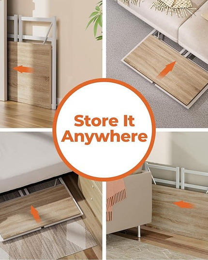 Folding Desk, Small Foldable Desk 31.5 Inch for Small Space, Computer Table Home Office Writing Desk with Storage Bag Headphone Hook, Easy Assembly, OAK - LeafyLoom