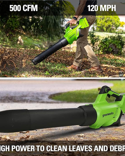 Greenworks 40V (120 MPH / 500 CFM / 75+ Compatible Tools) Cordless Axial Leaf Blower, 2.5Ah Battery and Charger Included - LeafyLoom