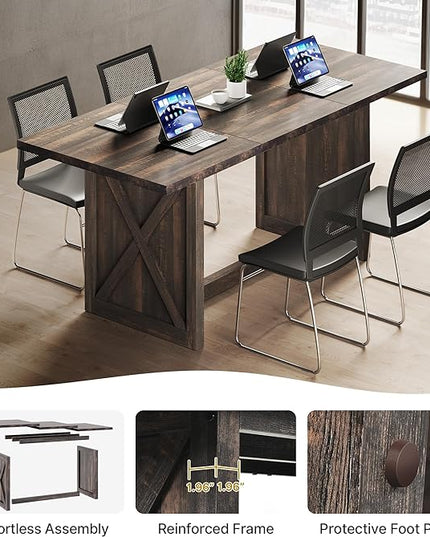 YITAHOME 70.8" Large Farmhouse Dining Table for 6 to 8 People, Rustic Style Wood Dinner Table, Rectangular Dining Table for Kitchen, Dining Room & Living Room - LeafyLoom