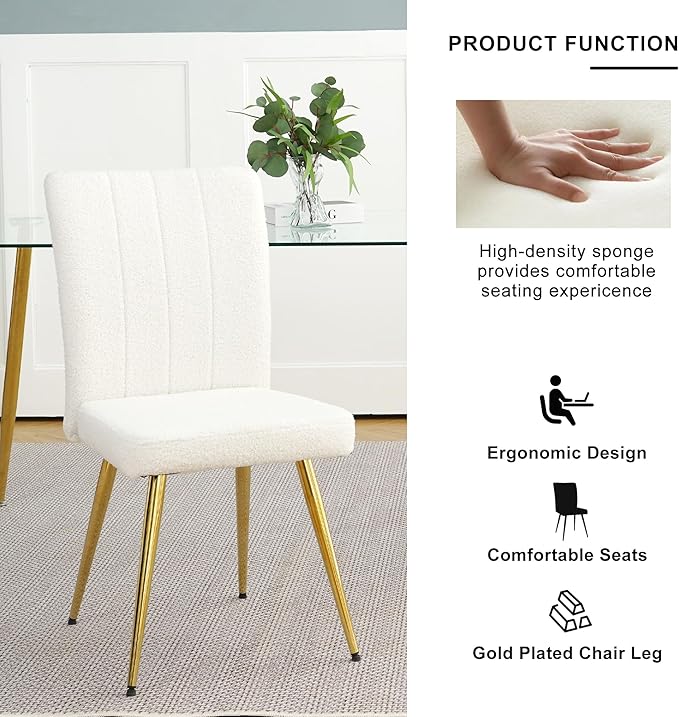 Modern Dining Chairs Set of 4, Side Dining Room Chairs with Gold Plated Metal Legs, Kitchen Chairs with Fabric Accent, Upholstered Chairs for Dining Room, Kitchen, Living Room, Beige - LeafyLoom