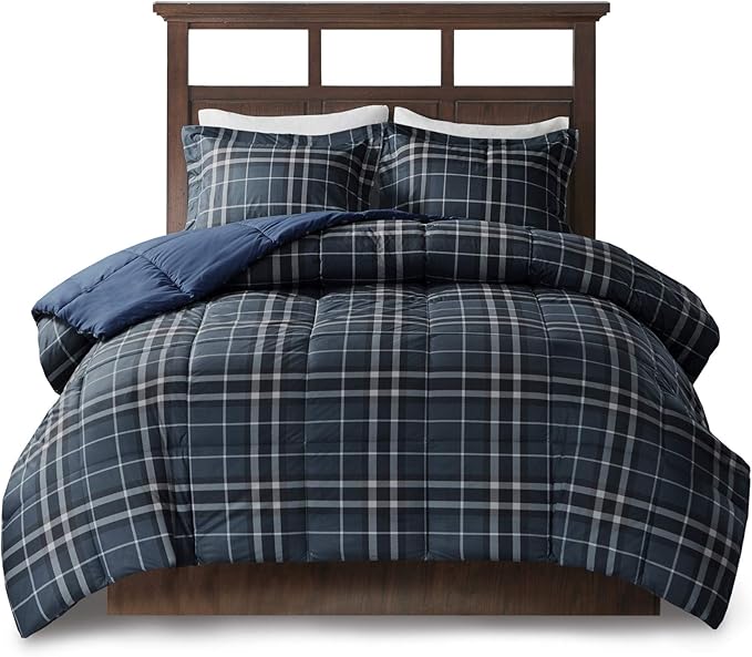 Woolrich Comforter Set, Cabin Lodge, Warm Cover for Colder Season, Modern Cottage-Inspired Down Alternative Ultra Soft Microfiber Bedding, Matching Sham, Plaid Navy King 3 Piece - LeafyLoom