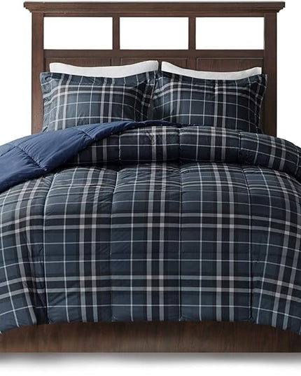 Woolrich Comforter Set, Cabin Lodge, Warm Cover for Colder Season, Modern Cottage-Inspired Down Alternative Ultra Soft Microfiber Bedding, Matching Sham, Plaid Navy Twin 2 Piece - LeafyLoom