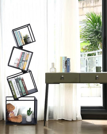 Bookshelf, 4-Tier Bookcase Black, 49'' Tall Black Bookshelf, Industrial Bookshelf, Modern Book Shelf, Storage Shelves for CDs/Books/Home Decor, Display Shelf for Living Room, Office - LeafyLoom