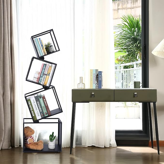 Bookshelf, 4-Tier Bookcase Black, 49'' Tall Black Bookshelf, Industrial Bookshelf, Modern Book Shelf, Storage Shelves for CDs/Books/Home Decor, Display Shelf for Living Room, Office - LeafyLoom