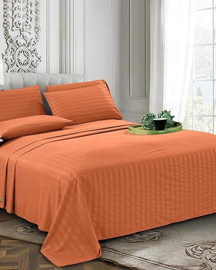 Elegant Comfort Softest and Coziest 6-Piece Sheet Set - 1500 Premium Hotel Quality Microfiber - Deep Pocket, Wrinkle Resistant 6-Piece Damask Stripe Bed Sheet Set, King, Coral - LeafyLoom