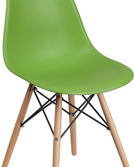 Flash Furniture Elon Series Green Plastic Chair with Wooden Legs, 22.5"D x 18.25"W x 31.5"H - LeafyLoom