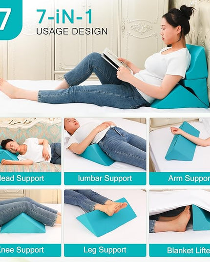 3-in-1 Side Wedge Pillow,Wedge Pillow for Back Pain Relief,Foam Wedges for Positioning in Bed,Positioning Wedges for Bed Sores,Wedge Pillows for Seniors,Caregivers,Side Sleepers,After Surgery - LeafyLoom