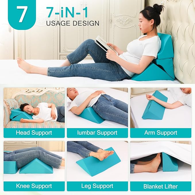 3-in-1 Side Wedge Pillow,Wedge Pillow for Back Pain Relief,Foam Wedges for Positioning in Bed,Positioning Wedges for Bed Sores,Wedge Pillows for Seniors,Caregivers,Side Sleepers,After Surgery - LeafyLoom