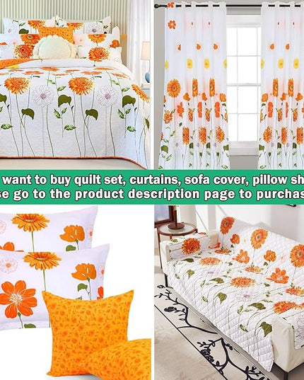 EVENHUG Queen Comforter Set 7 Pieces Reversible Queen Size Comforters for All Season Orange Sunflower Floral Bedding Sets Bed in a Bag with Flat Sheet and Fitted Sheet,Pillowcases & Shams - LeafyLoom