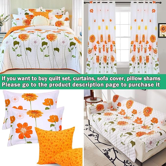 EVENHUG Queen Comforter Set 7 Pieces Reversible Queen Size Comforters for All Season Orange Sunflower Floral Bedding Sets Bed in a Bag with Flat Sheet and Fitted Sheet,Pillowcases & Shams - LeafyLoom