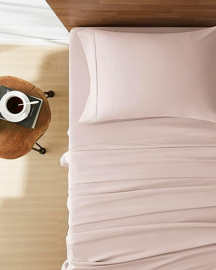 UGG 33612 Alahna Split King Bed Sheet and Pillowcase 5-Piece Set Sleep in Luxury Machine Washable Deep Pockets Wrinkle-Resistant Breathable Cozy Comfort Silky Cooling Sheets, Split King, Shell - LeafyLoom