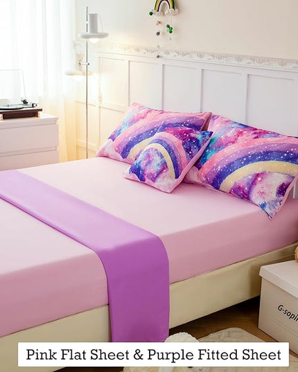 6Pcs Queen Size Comforter Set for Girls Teens, 3D Pastle Rainbow Nebula Comforter Bedding Set, Tie Dye Pink Comforter Soft Lightweight Bed in A Bag with Sheets Comforter and Pillowcases - LeafyLoom