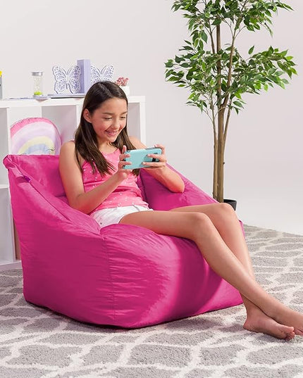 Posh Creations Structured Comfy Seat for Playrooms and Bedrooms, Large Bean Bag Chair, Coronado Chair, Pink - LeafyLoom