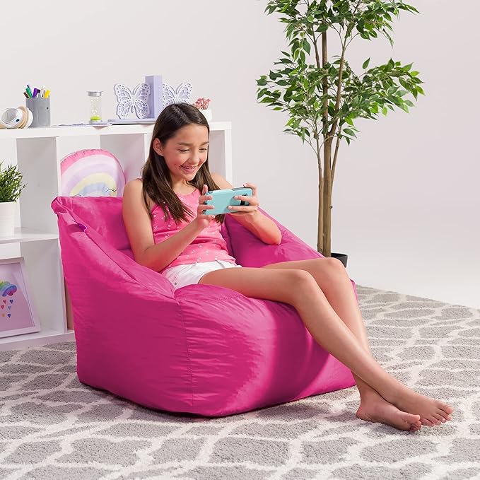 Posh Creations Structured Comfy Seat for Playrooms and Bedrooms, Large Bean Bag Chair, Coronado Chair, Pink - LeafyLoom