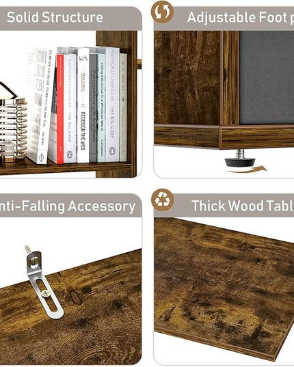 Unikito Bookshelf with 2 Drawers, Vintage Open Bookcase, Free Standing Book Shelf Organizer, Industrial Wood Bookshelves Storage Shelf, Book Case for Bedroom, Living Room, Home Office, Rustic Brown - LeafyLoom