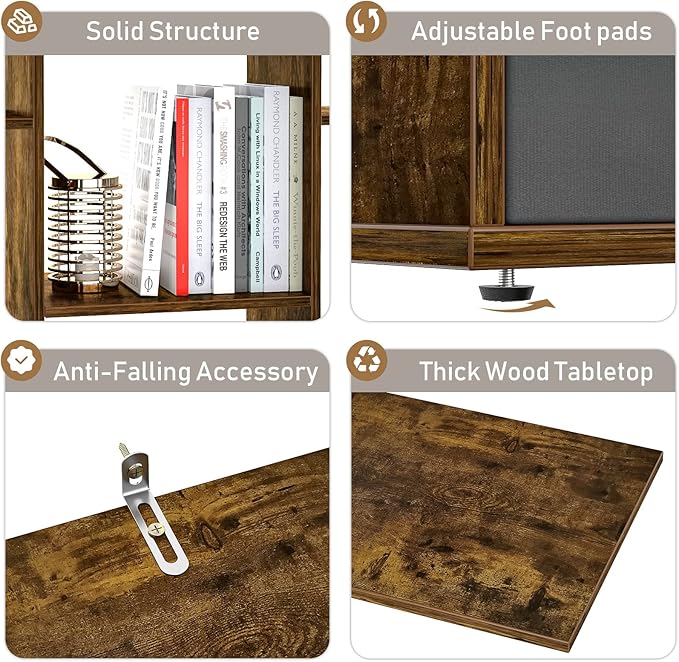 Unikito Bookshelf with 2 Drawers, Vintage Open Bookcase, Free Standing Book Shelf Organizer, Industrial Wood Bookshelves Storage Shelf, Book Case for Bedroom, Living Room, Home Office, Rustic Brown - LeafyLoom