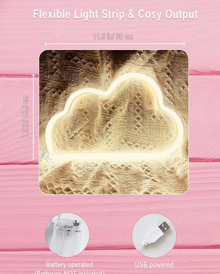 VagaryLight Cloud Neon Sign Cloud Light Aesthetic Room Decor for Teen Girls Warm White Cloud Wall Decorative Night Light for Bedroom Kids Room Home Decor Neon Light Battery and USB Powered (NECLD) - LeafyLoom
