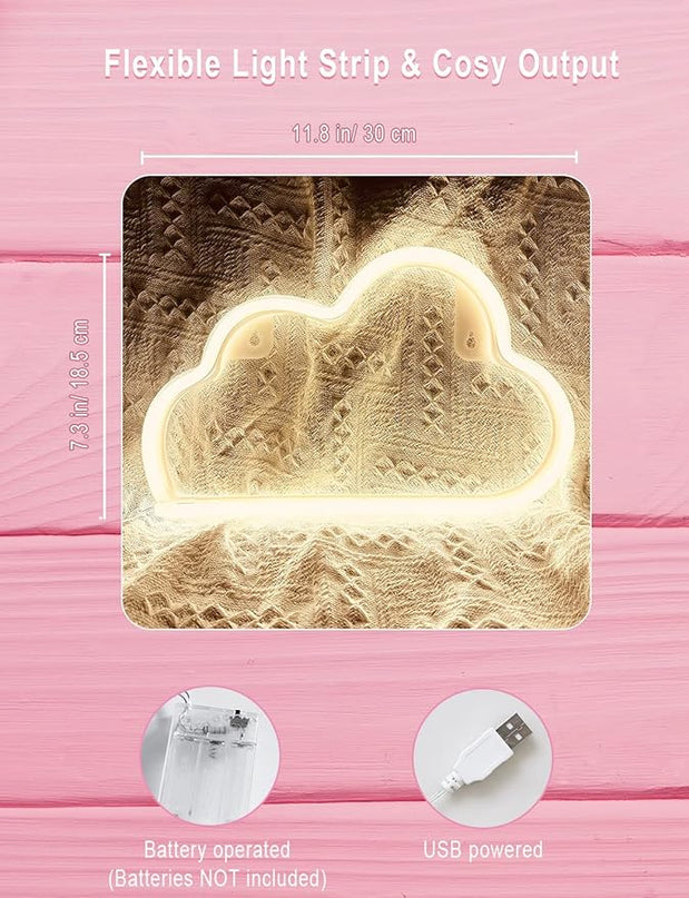 VagaryLight Cloud Neon Sign Cloud Light Aesthetic Room Decor for Teen Girls Warm White Cloud Wall Decorative Night Light for Bedroom Kids Room Home Decor Neon Light Battery and USB Powered (NECLD) - LeafyLoom