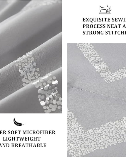 Grey and Silver Comforter Set Queen Metallic Print Geometric Bedding Set, 4 Pieces Lightweight Microfiber Bed Set for Teen Kids Boys (2 Pillow Shams + 1 Decorative Pillow Sham) - LeafyLoom
