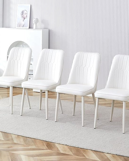 Modern Set of 4, Faux Leather Dining PU Upholstered Cream Kitchen Chair Metal Legs for Home Living Room, Restaurant, 4 Piece - LeafyLoom