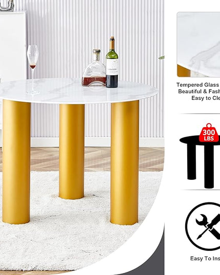 NicBex 40Inch Round Dining Table,Minimalist Kitchen Table with Artificial Marble Glass Stickers and Golden MDF Legs for 2 to 4,Leisure Coffee Table for Kitchen,Small Space and Living Room,Golden - LeafyLoom