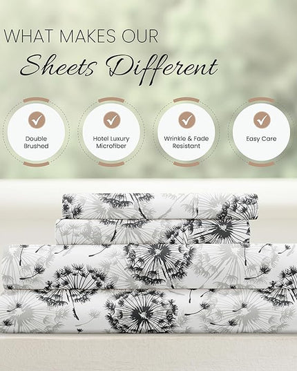 Linen Market 4 Piece California King Bedding Sheet Set (Gray Floral) - Sleep Better Than Ever with These Ultra-Soft & Cooling Bed Sheets for Your Cal King Size Bed - Deep Pocket Fits 16" Mattress - LeafyLoom